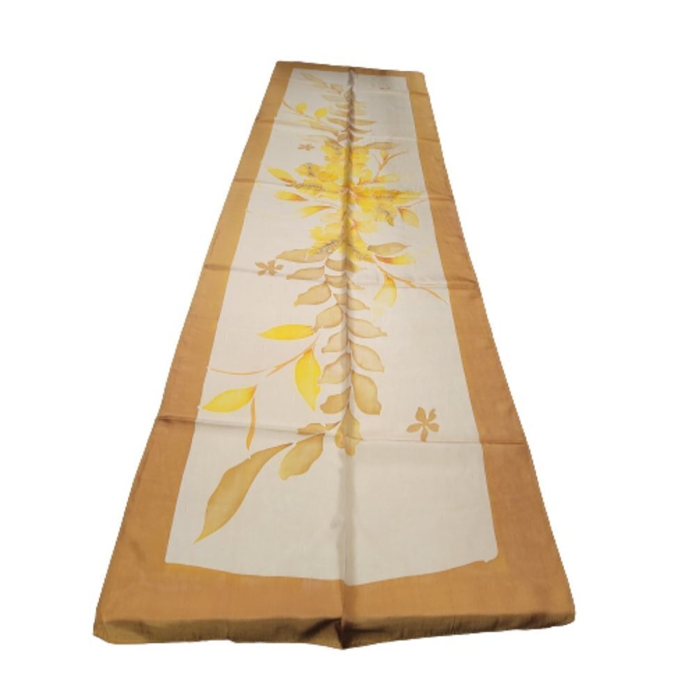 Handpainted Silk Rectangular Scarf Batik in beige Yellow Floral NEW